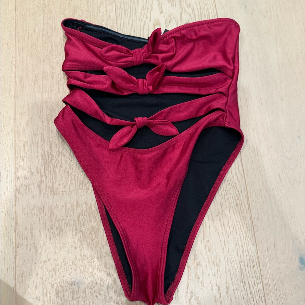 Missguided Burgundy One-Piece Swimsuit with Triple Knot Cutouts